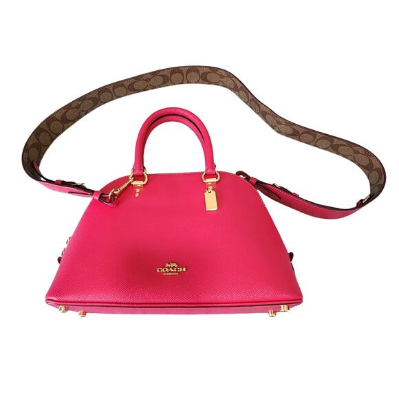 Coach Katy Crossgrain Leather Signature Canvas Logo Strap Dome Satchel - Picture 5 of 13